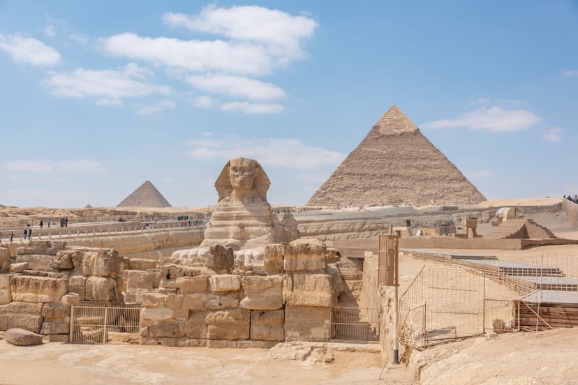 The last of the ancient wonders still standing — the Pyramids of Giza and the Sphinx, and the dazzling new Grand Egyptian Museum nearby.