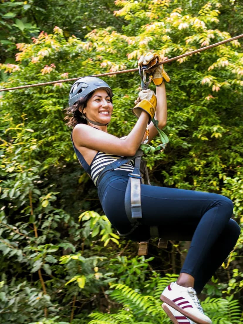 Zipline and climb — the activity/scene in action. Activities rare for an island resort.