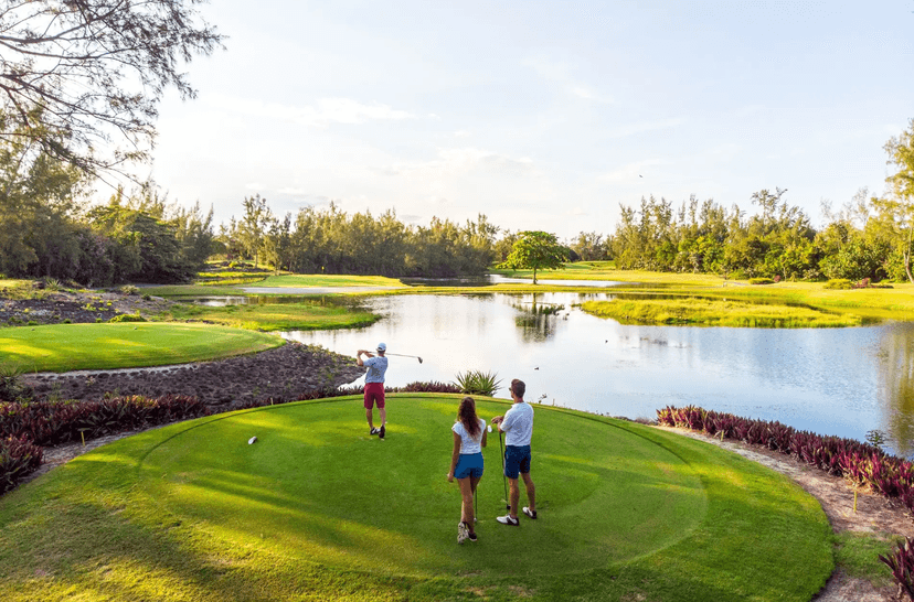 Championship golf on Ile aux Cerfs — the activity/scene in action. The Bernhard Langer course, green fees included on qualifying stays.