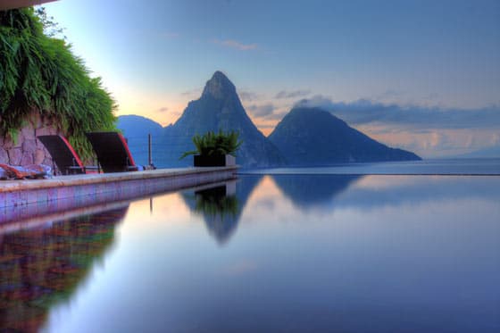 Private infinity pools: Framing the Pitons.