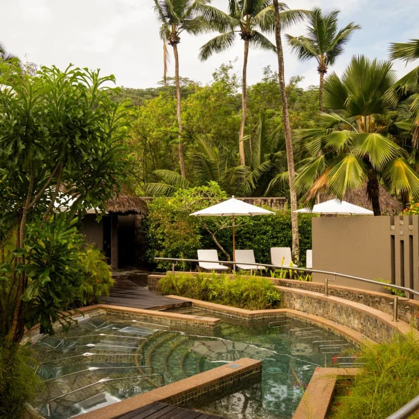 One of the region's biggest spas — the activity/scene in action. The Spa Village, among the largest in the Indian Ocean.