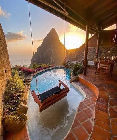 Between the Pitons: Directly between the peaks.