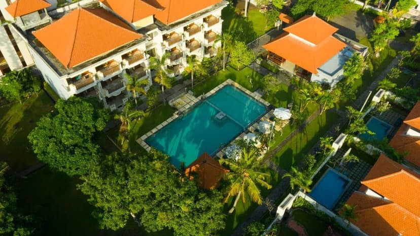 Hero/establishing shot of Katamama (Suites at Desa Potato Head), Seminyak, Seminyak, Bali, Indonesia. A handcrafted Andra Matin-designed boutique in Seminyak — Balinese red brick, teak and on-site terrazzo, with more than 100 contemporary I