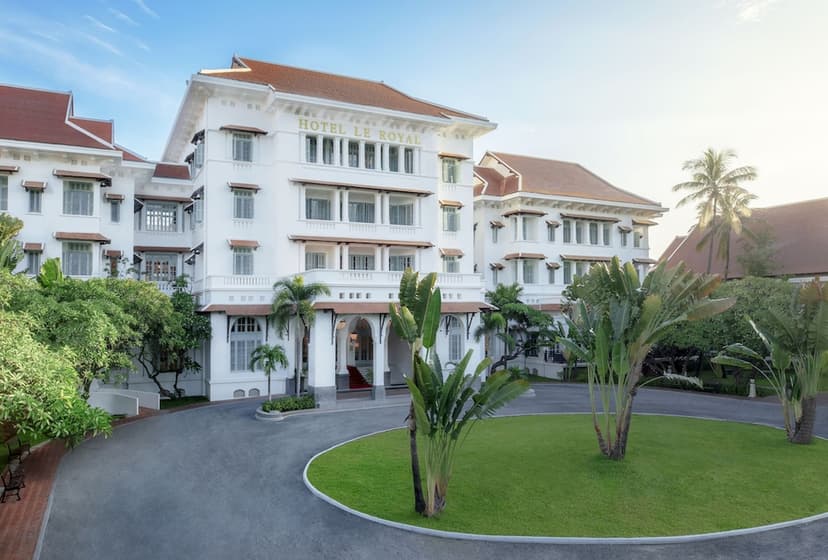 Hero/establishing shot of Raffles Hotel Le Royal, Phnom Penh, Phnom Penh, Cambodia. A 1929 colonial grande dame in central Phnom Penh — Art Deco, French Colonial and Khmer, a Historic Hotels Worldwide member.