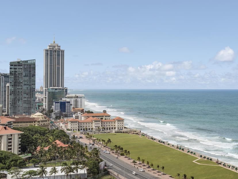 Hero/establishing shot of Shangri-La Colombo, Colombo, Sri Lanka. An established Galle Face waterfront city-luxe in Colombo’s business district, between Beira Lake and the Galle Face Green promenade.