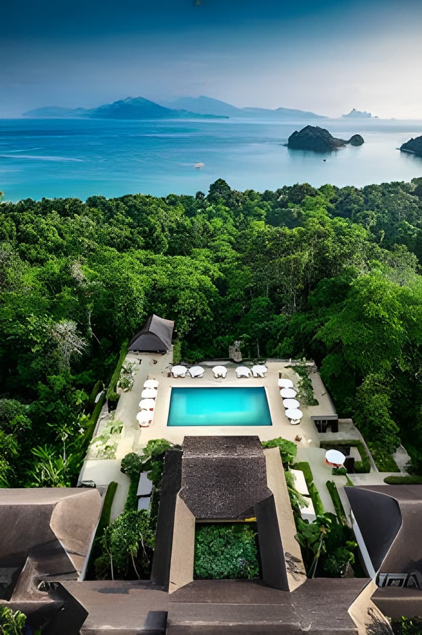 Hero/establishing shot of The Datai Langkawi, Langkawi, Malaysia. Langkawi’s iconic Leading Hotels of the World rainforest resort, set in a 10-million-year-old rainforest above Datai Bay — rated a National Geographic top-10 beach.