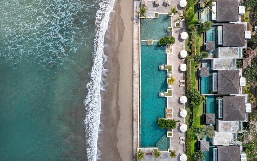 Hero/establishing shot of The Seminyak Beach Resort & Spa, Seminyak, Bali. The calmer, more family-friendly beachfront choice in Seminyak — on Jl.