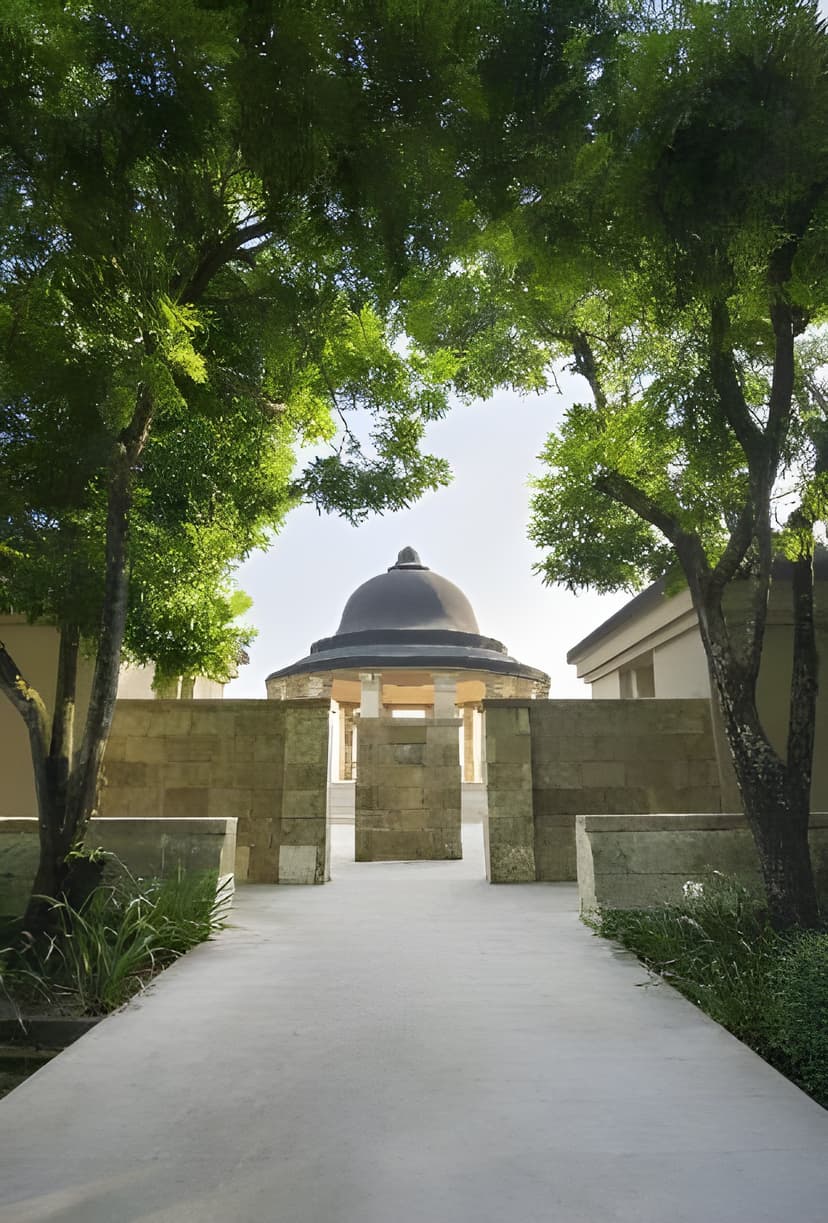 Hero/establishing shot of Amanjiwo, Central Java, Indonesia. An Ed Tuttle-designed Aman inspired by Borobudur itself — a limestone rotunda and colonnades around two kilometres from the world’s largest Buddhist temple in Central Java, set in