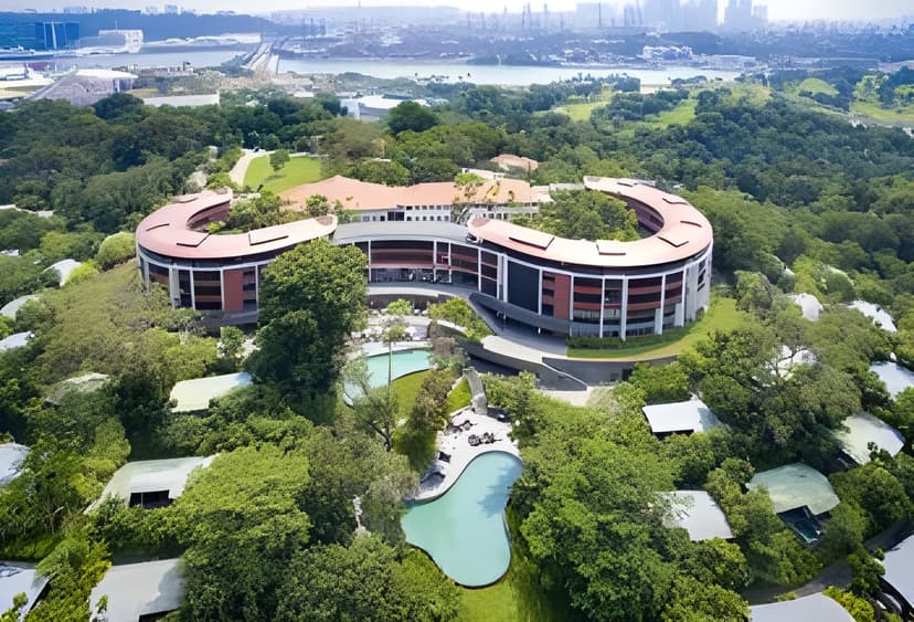Hero/establishing shot of Capella Singapore, Singapore. Singapore’s resort escape — a 30-acre colonial-garden estate on Sentosa Island, designed by Foster + Partners around 1880s heritage buildings, named No.