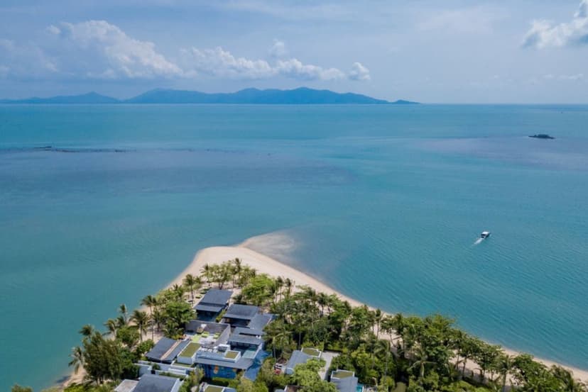 Hero/establishing shot of W Koh Samui, Koh Samui, Thailand. The first W in Thailand — a design-led, all-villa lifestyle retreat on a peninsula between Maenam and Bo Phut, with sunset and sunrise beaches.