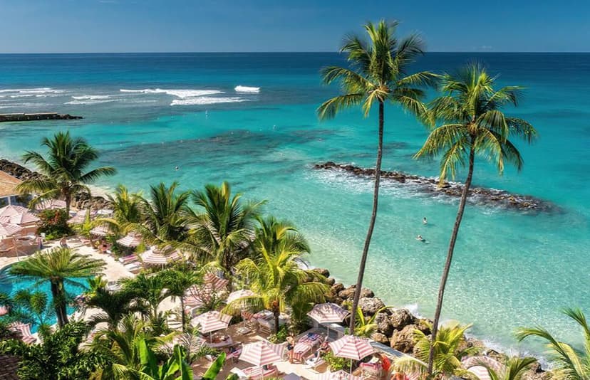 Hero/establishing shot of Cobblers Cove, St Peter, Barbados. The only Relais & Châteaux in Barbados, an intimate forty-suite coral-pink Great House on the north-west coast.