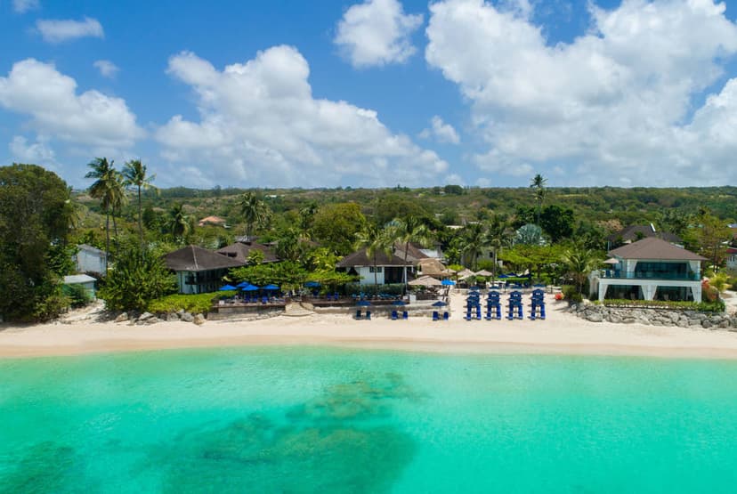 Hero/establishing shot of The Sandpiper, St James, Barbados. The relaxed, contemporary half of the O'Hara family's west-coast pair, set in seven acres of tropical gardens on a white-sand bay.