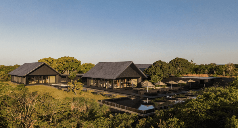 Hero/establishing shot of Amanemu, Ise-Shima, Japan. Aman’s first onsen resort — a ryokan-inspired hot-spring retreat in Ise-Shima National Park, above Ago Bay (the Bay of Pearls).