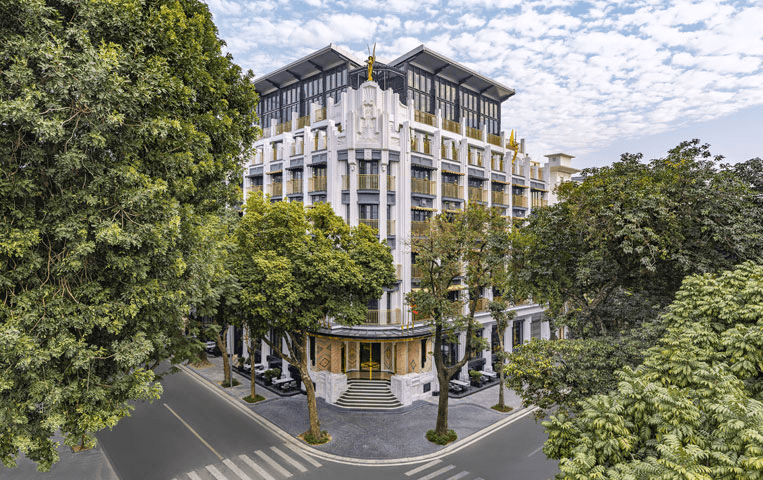 Hero/establishing shot of Capella Hanoi, Hanoi, Vietnam. A Bill Bensley opera-themed masterpiece in Hanoi’s French Quarter, steps from the Opera House and Hoàn Kiếm Lake.