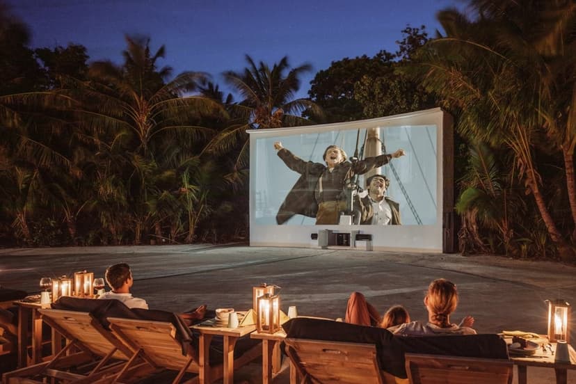Cinema Paradiso — the activity/scene in action. An open-air cinema over the water, with dinner from the deck.