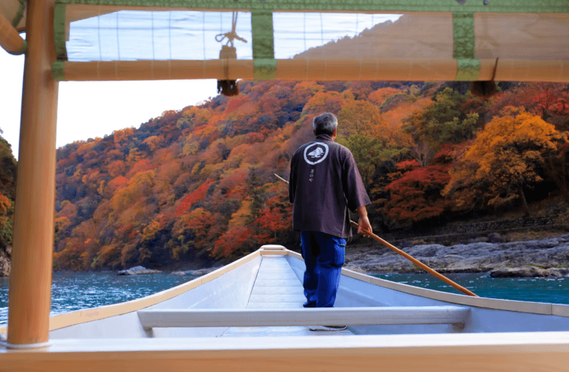 Houseboat arrival: Up the Ōi River.