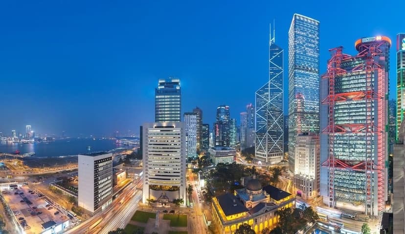 Hero/establishing shot of Mandarin Oriental, Hong Kong, Hong Kong. A 60-year Central landmark on Victoria Harbour — named No.