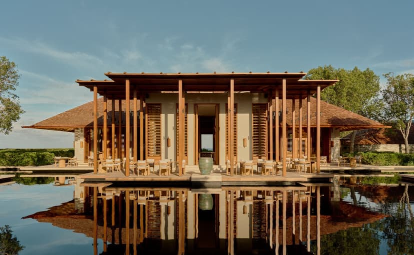 Hero/establishing shot of Amanyara, Providenciales, Turks & Caicos. Aman design on remote Northwest Point, set within an eighteen-thousand-acre nature reserve fronting a marine national park with world-class wall diving straight from the be