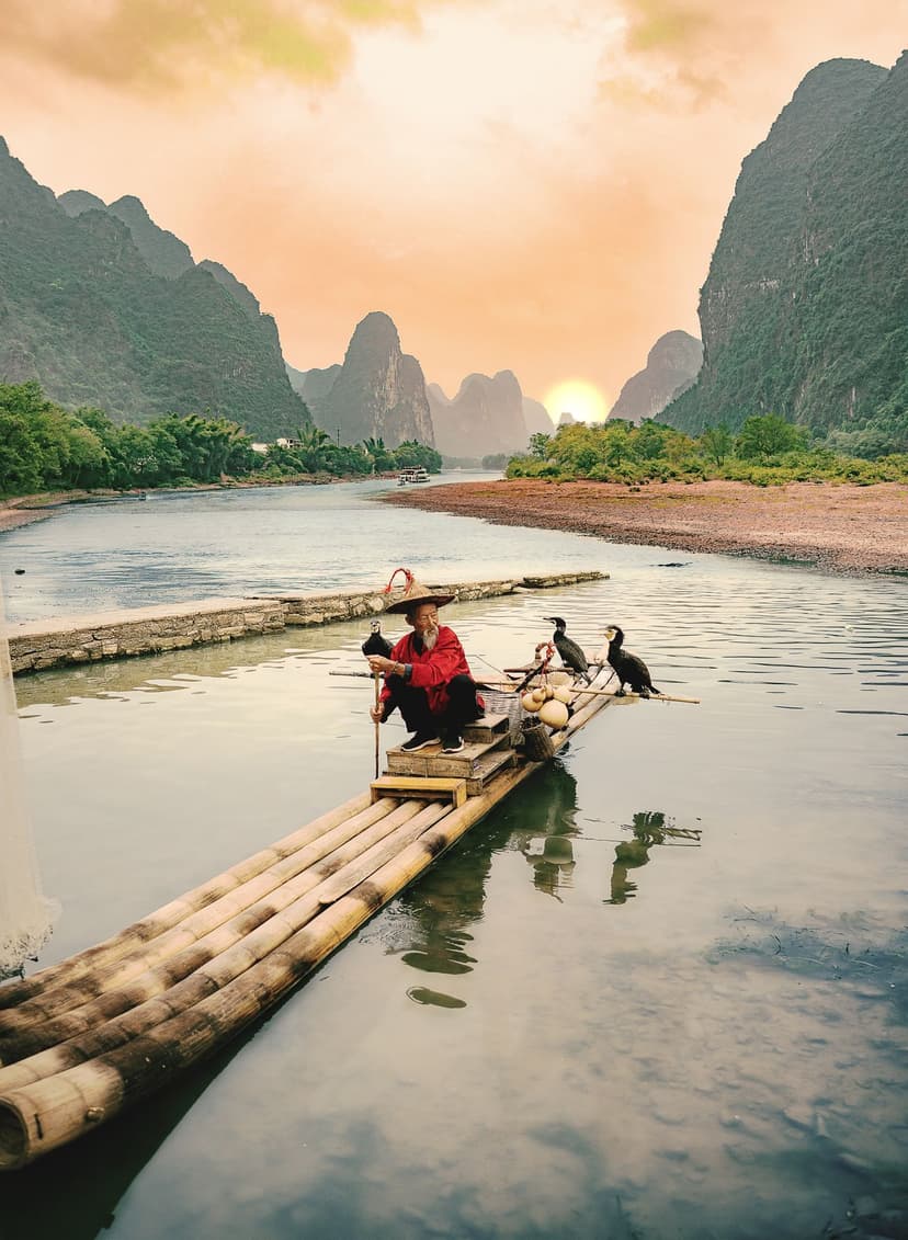 A cruise on the Li River past the karst peaks that fill every Chinese scroll painting